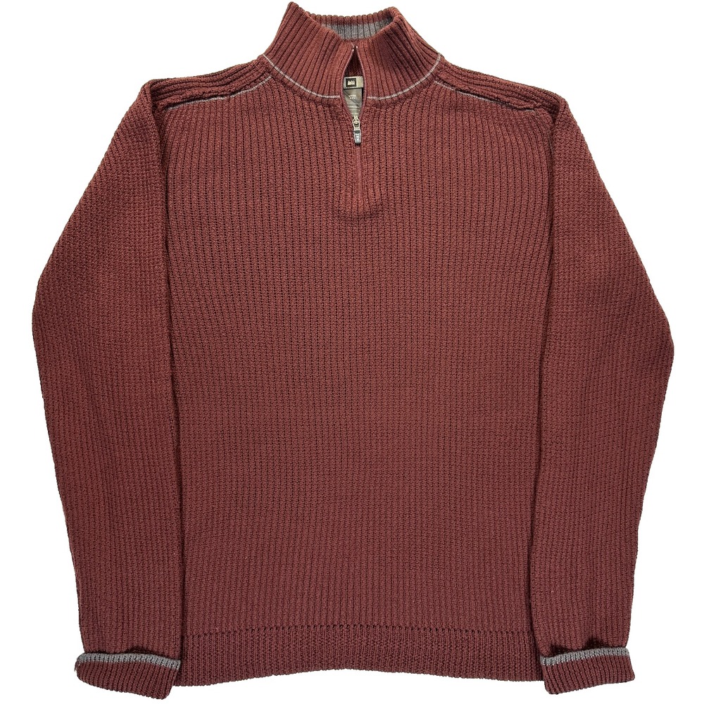REI Merino Wool 1/4 Zip Sweater Men's XXL Burgundy Mock Neck Pullover Outdoor